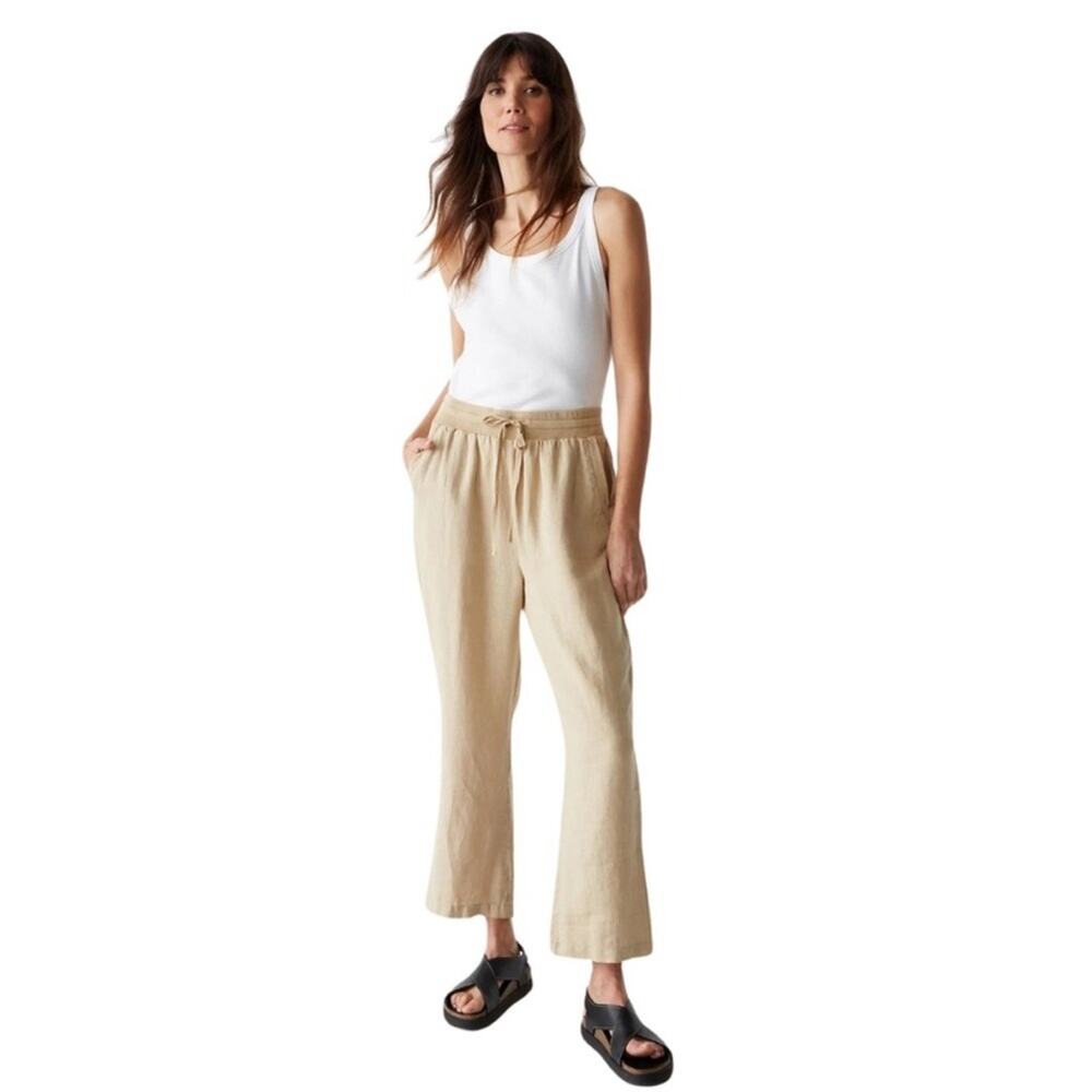 Michael Stars Nolan Pull On 100% Linen Pant in Natural Tan Size Small